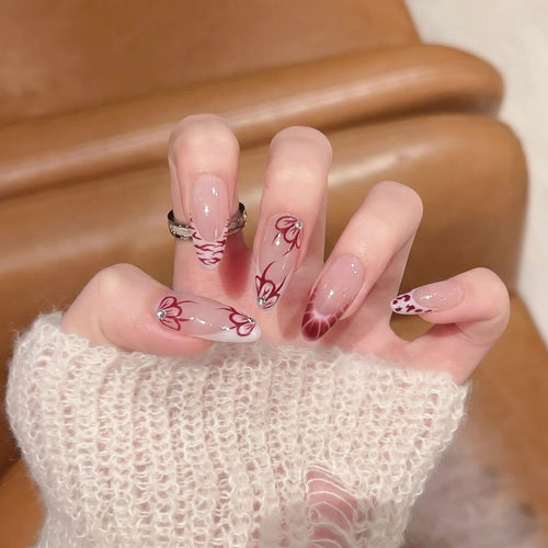 Artistic Floral Press-On Nail Design Set Bowlift
