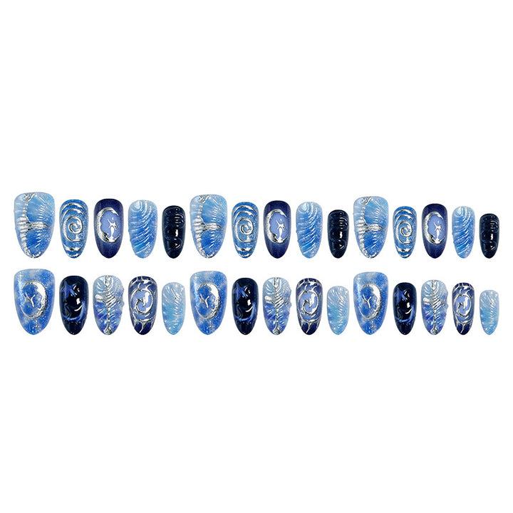 Artificial nail set with galactic design and holographic effects Bowlift