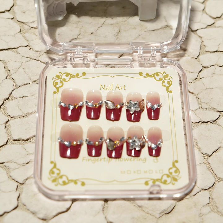 Decorative Rhinestone-Embellished Press-On Nail Tips Bowlift