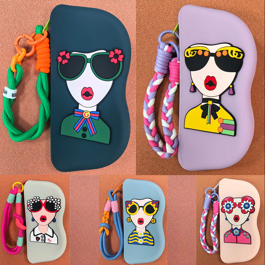Molded silicone protective sunglasses case with paracord wrist strap and 3D floral eyewear applique Bowlift