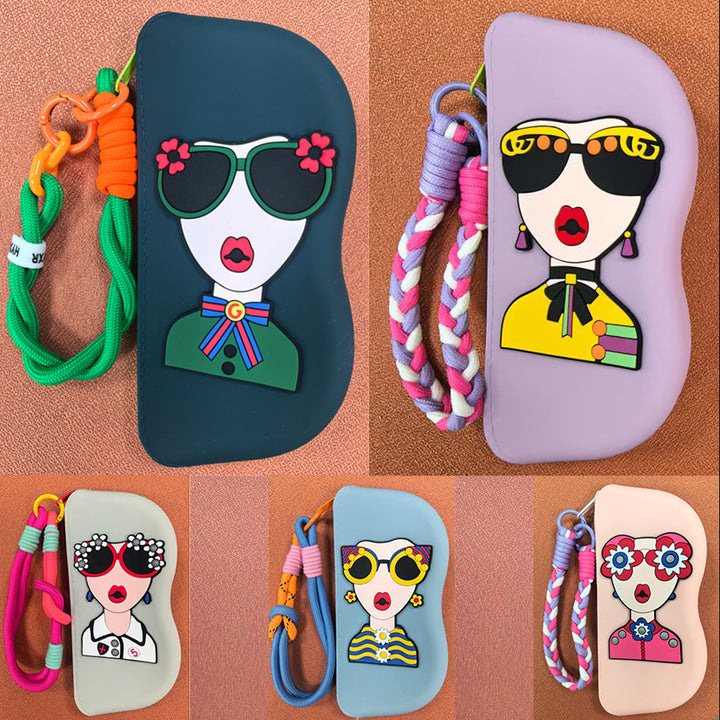 Molded silicone protective sunglasses case with paracord wrist strap and 3D floral eyewear applique Bowlift