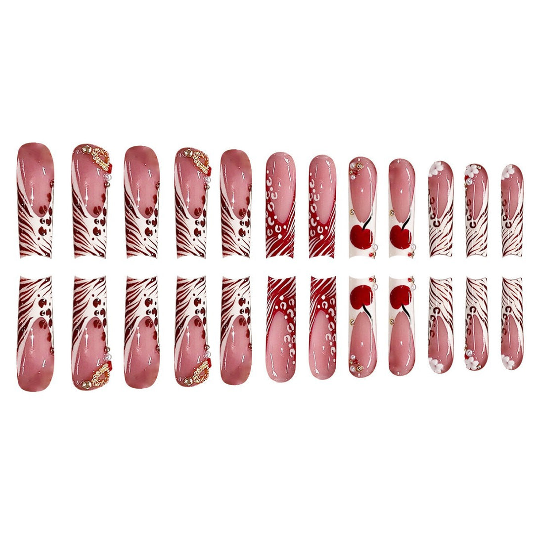 Decorative Long Press-On Nail Art with Gem Accents Bowlift