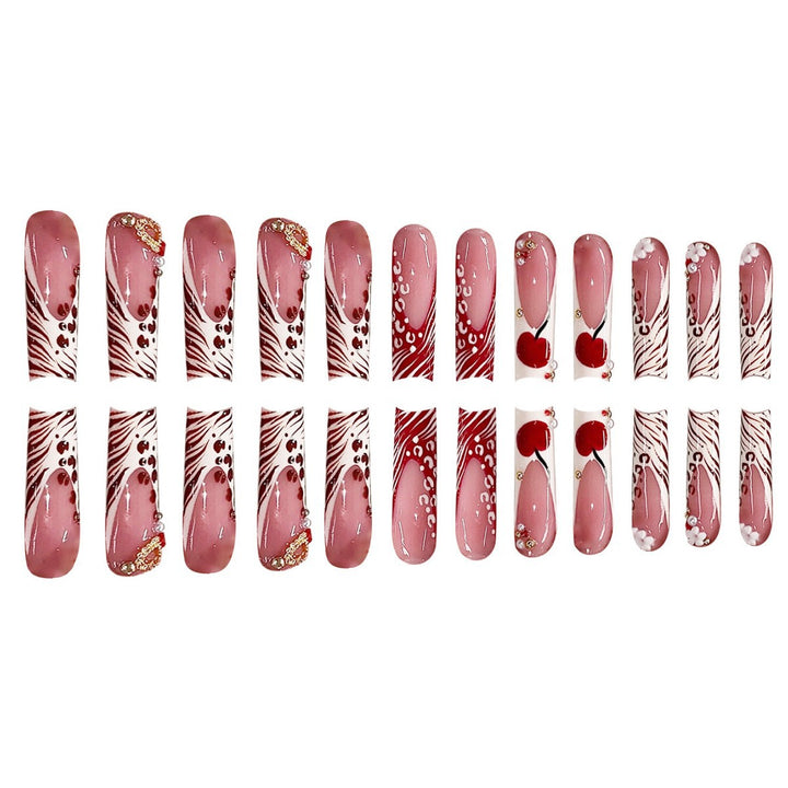 Decorative Long Press-On Nail Art with Gem Accents Bowlift