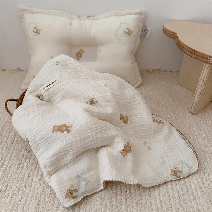 Unisex Muslin Blanket with delicate floral design and elegant ruffles Bowlift