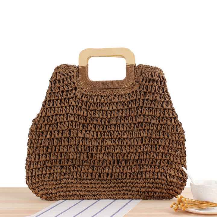 Macrame Tote Bag with Elegant Wooden Handle Bowlift