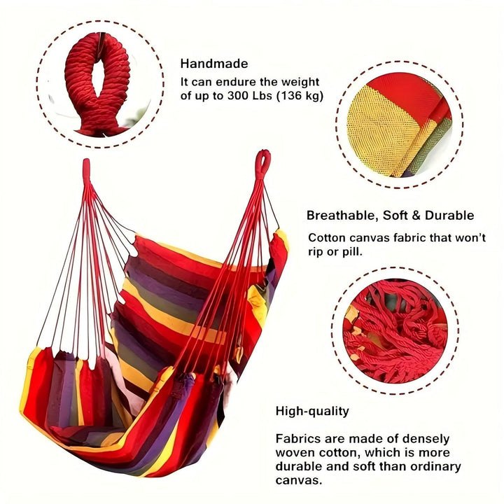 Hanging hammock chair with reinforced cotton canvas and integrated arm pockets Bowlift