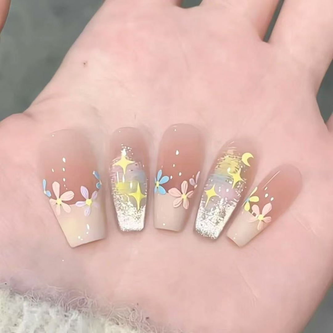 Artistic Floral Stiletto Press-On Nails Bowlift
