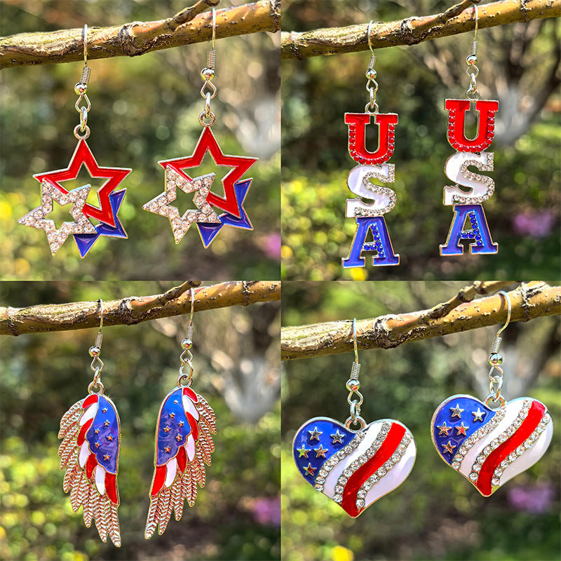 Women's eye-catching star enamel earrings with crystal embellishments and hook clasp Bowlift