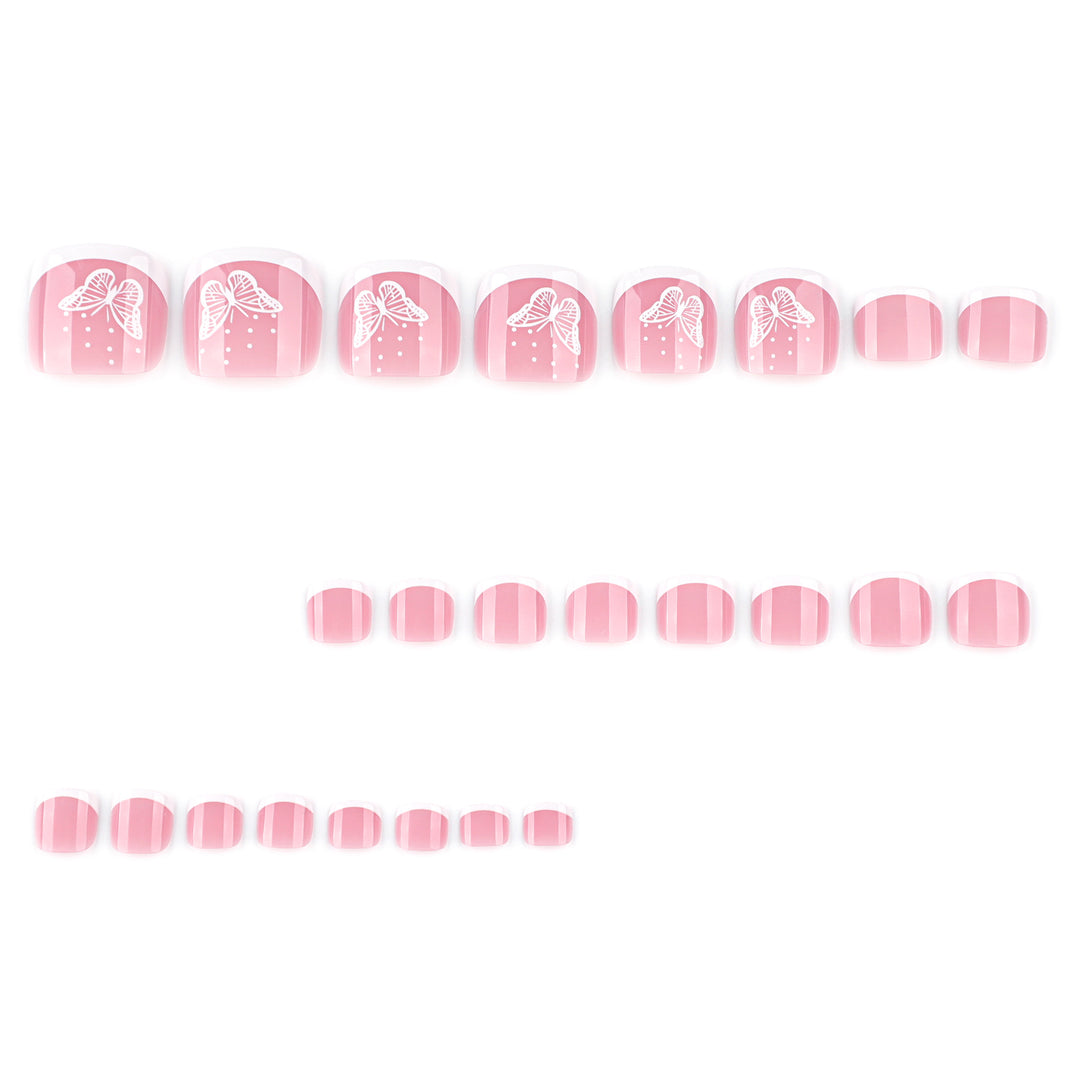 Artful toenail design with elegant butterfly motifs and French design Bowlift