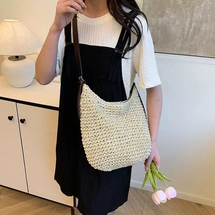Handcrafted macrame shoulder bag with leather straps Bowlift