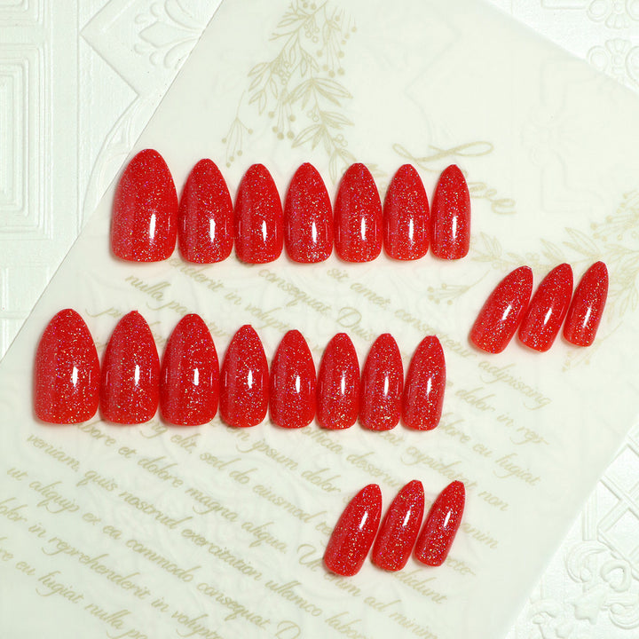 Glossy Glitter Almond-Shaped Press-On Nails Bowlift