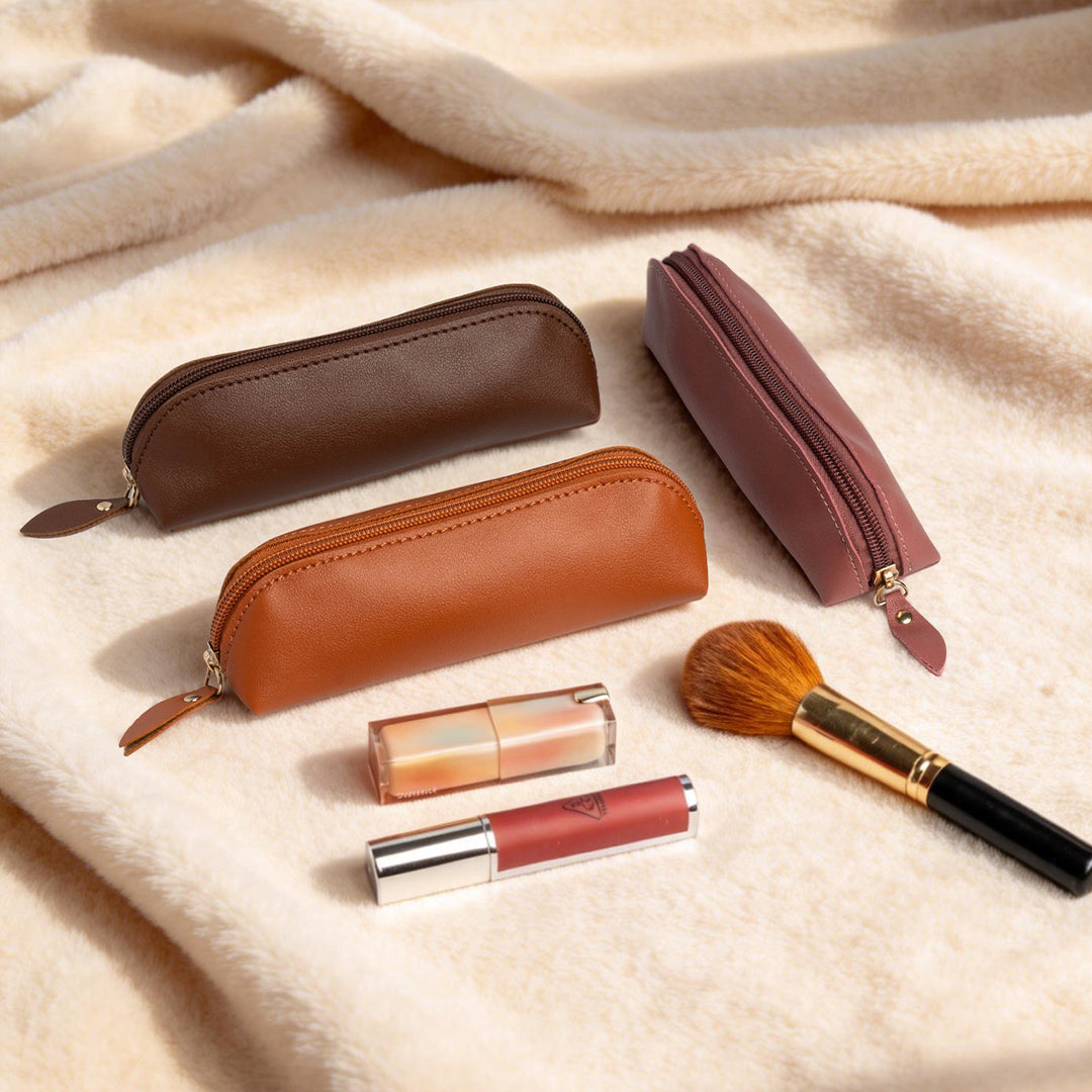 Premium Leather Zippered Pencil Case Bowlift