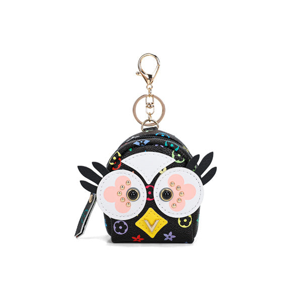 Whimsical owl shaped faux leather coin pouch keychain accessory Bowlift