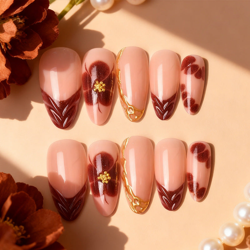 Artificial Nail Set with Floral and Luxurious Decorations Bowlift