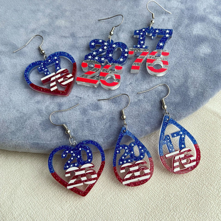 Women's eye-catching acrylic number earrings with sparkling star and stripe pendants Bowlift