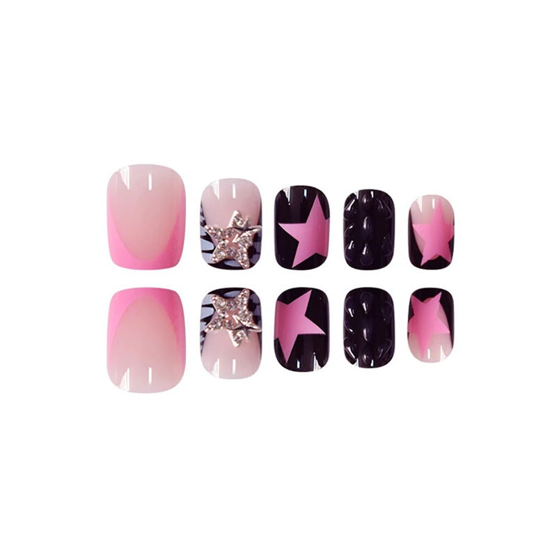 Artistic Press-On Nail Set with Star and Gem Accents Bowlift