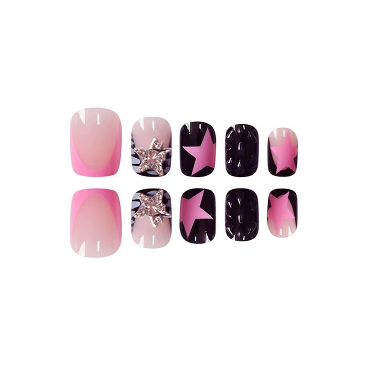 Artistic Press-On Nail Set with Star and Gem Accents Bowlift