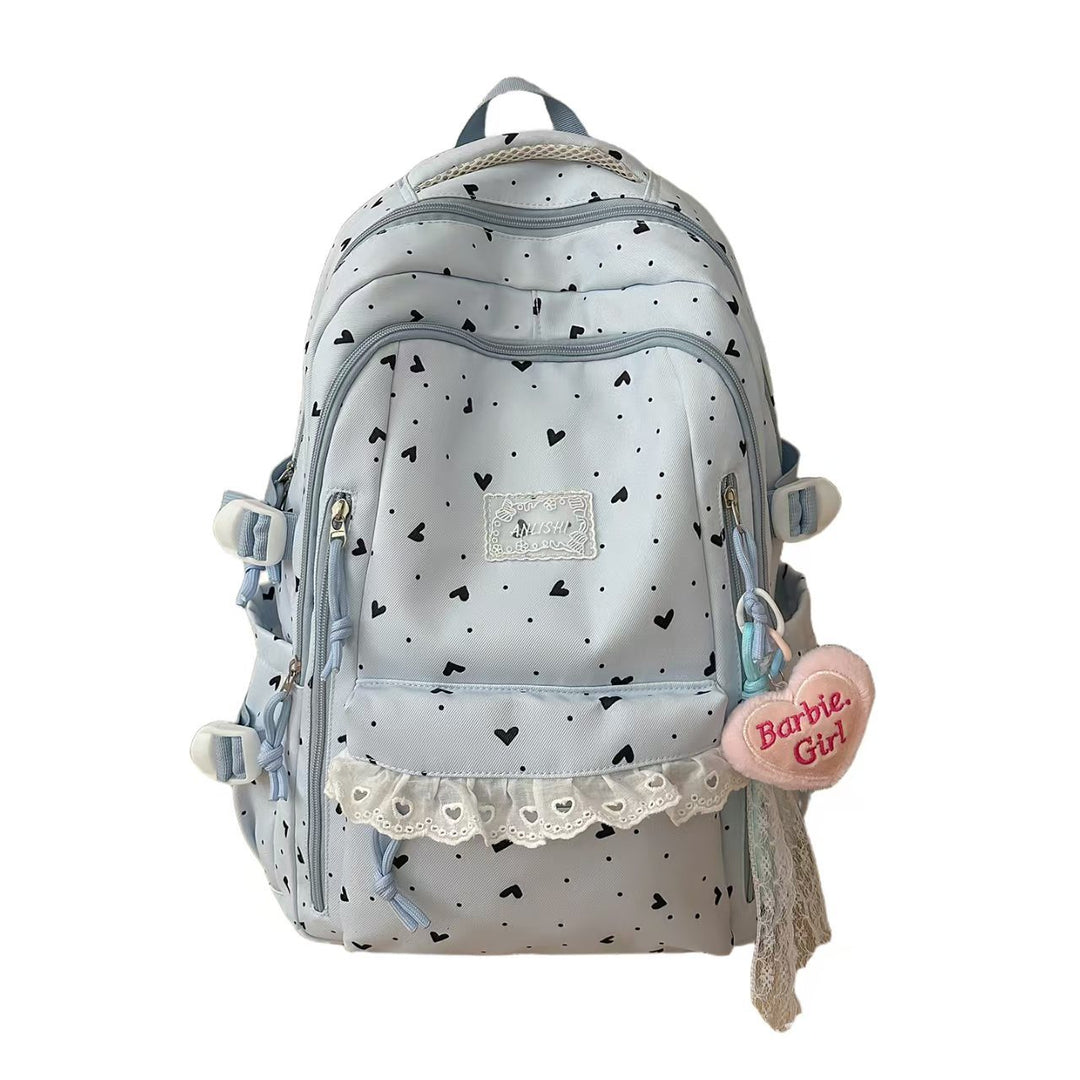 Heart-Patterned Multi-Compartt Backpack Bowlift