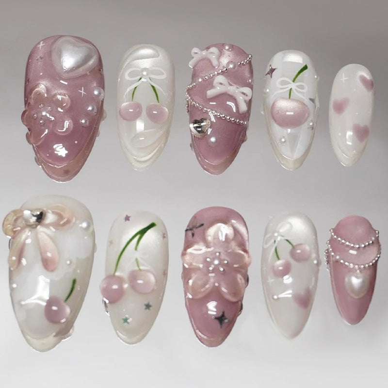 Premium Decorative Press-On Nail Art Set with Floral and Gem Accents Bowlift