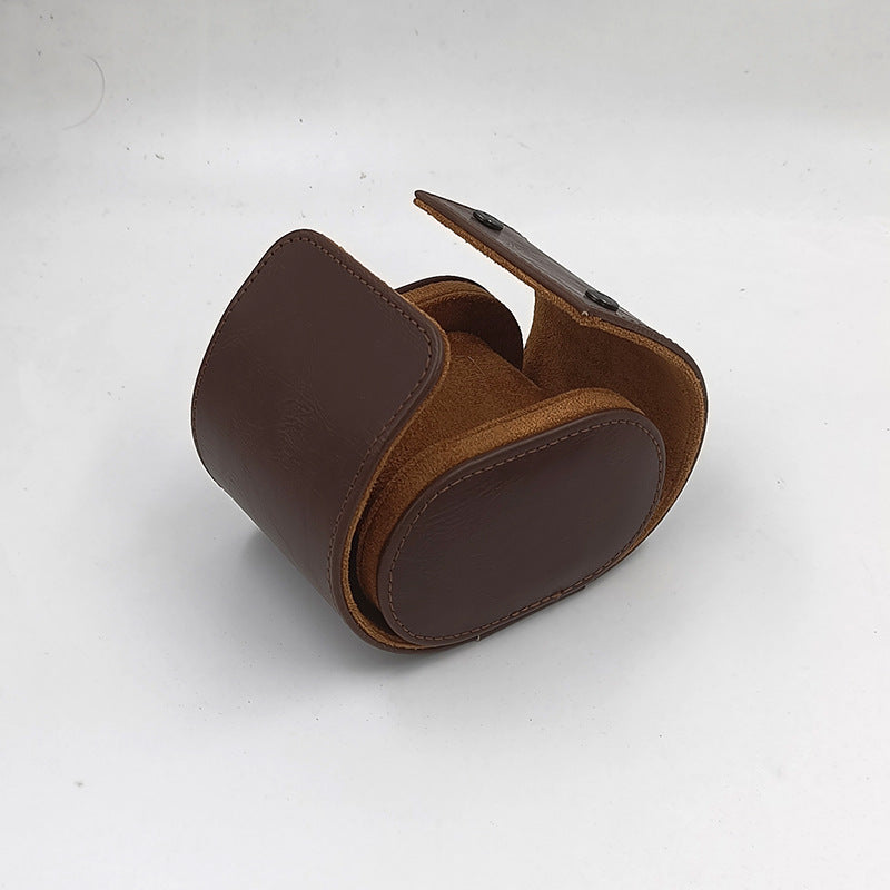 Compact Leather Travel Watch Roll Case with Snap Closure Bowlift