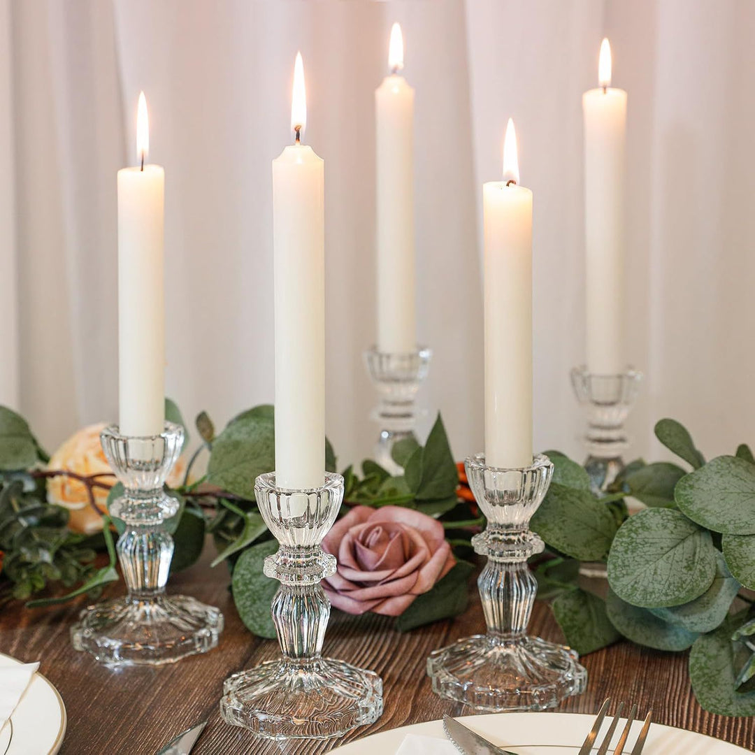 Crystal-cut Glass Candlestick Holder with Ribbed Stem Bowlift