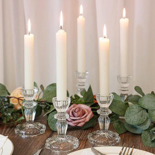Crystal-cut Glass Candlestick Holder with Ribbed Stem Bowlift