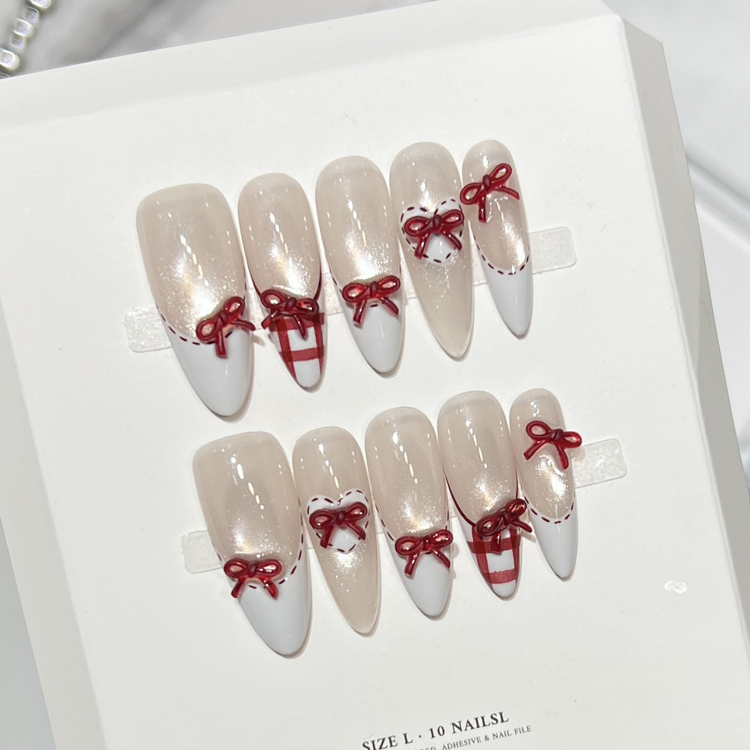 Decorative Stiletto Press-On Nail Set with Bow Accents Bowlift