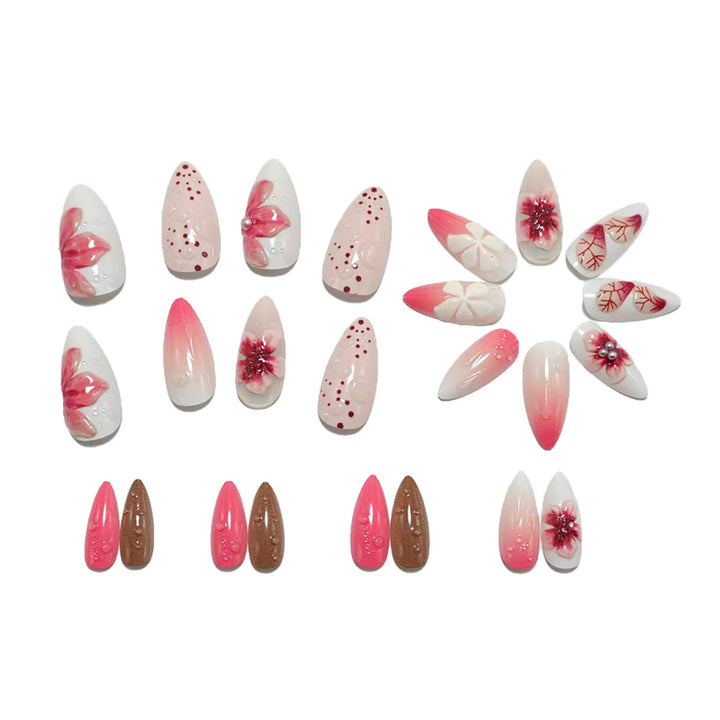 Artificial nails with floral 3D design and glitter effects Bowlift