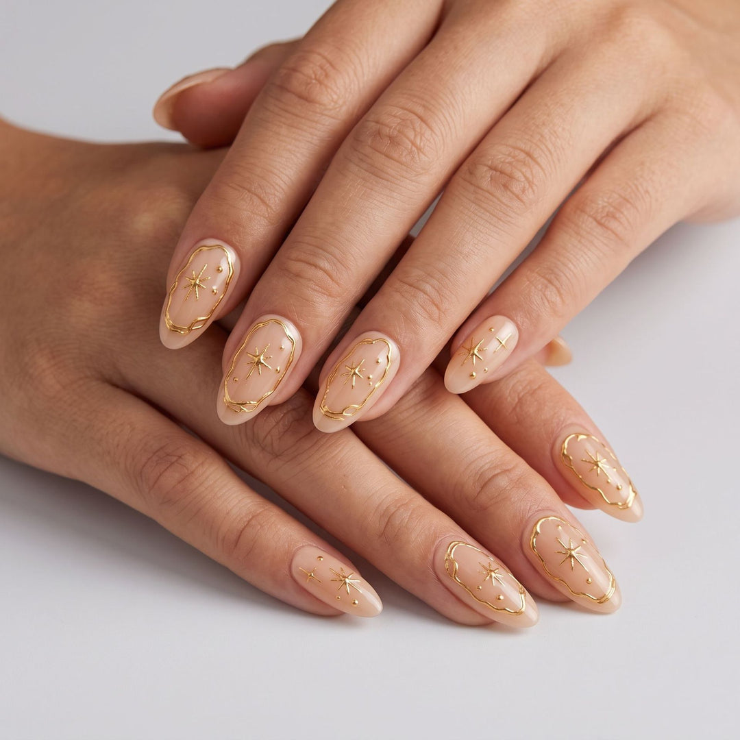 Elegant Gold-Embellished Press-On Nails Bowlift