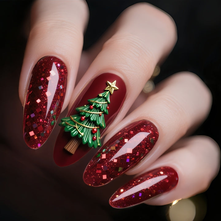 Festive artificial nails in Christmas design Bowlift