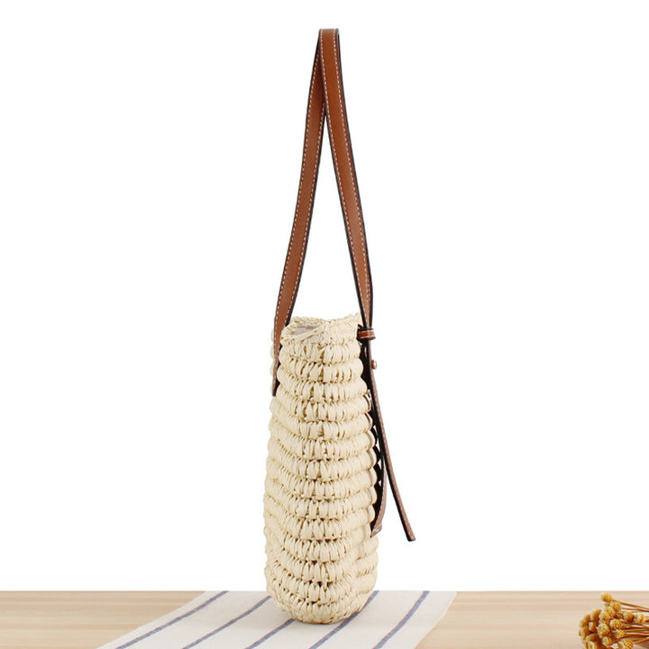 Braided Handbag with Elegant Leather Application Bowlift