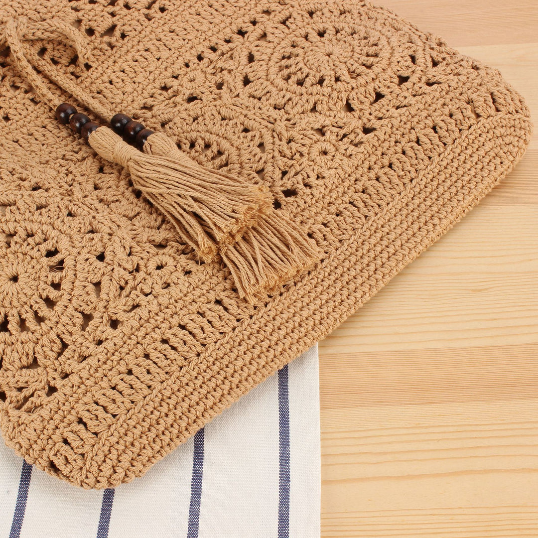 Handbag in Creative Macrame Design with Tassel Detail Bowlift