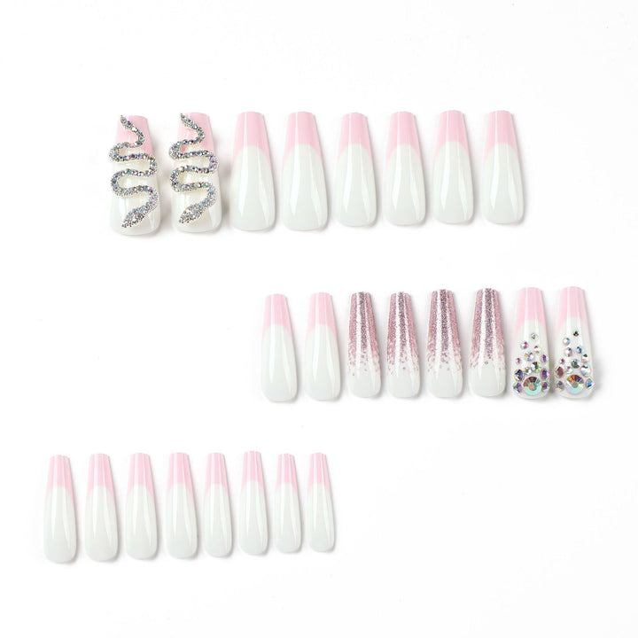 Artful Nail Extensions with Glitter and Rhinestone Decorations Bowlift