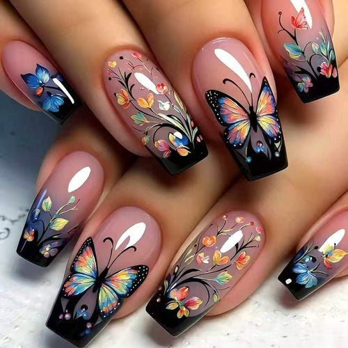 Artistic Floral and Butterfly Press-On Nail Art Bowlift