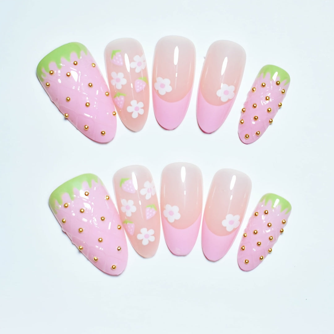 Creative Strawberry-Themed Press-On Nail Art Set Bowlift