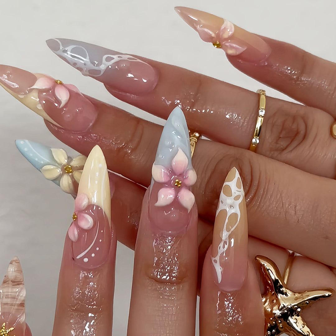 Premium Floral Art Press-On Nails Bowlift