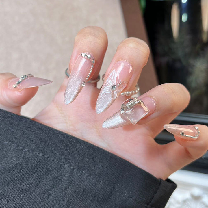 Stylish Nail Art Press-On Set with Glitter and Glossy Finish Bowlift