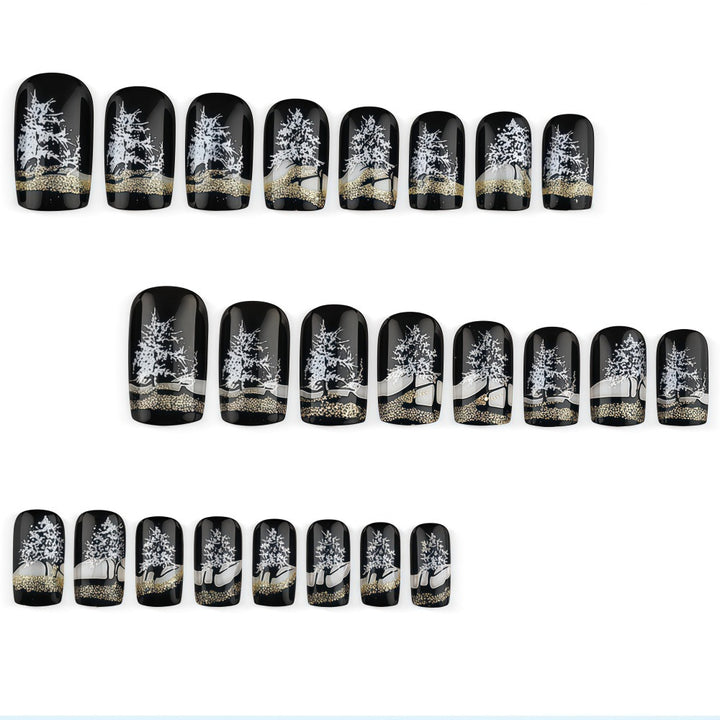 Artificial nails with romantic winter forest pattern Bowlift