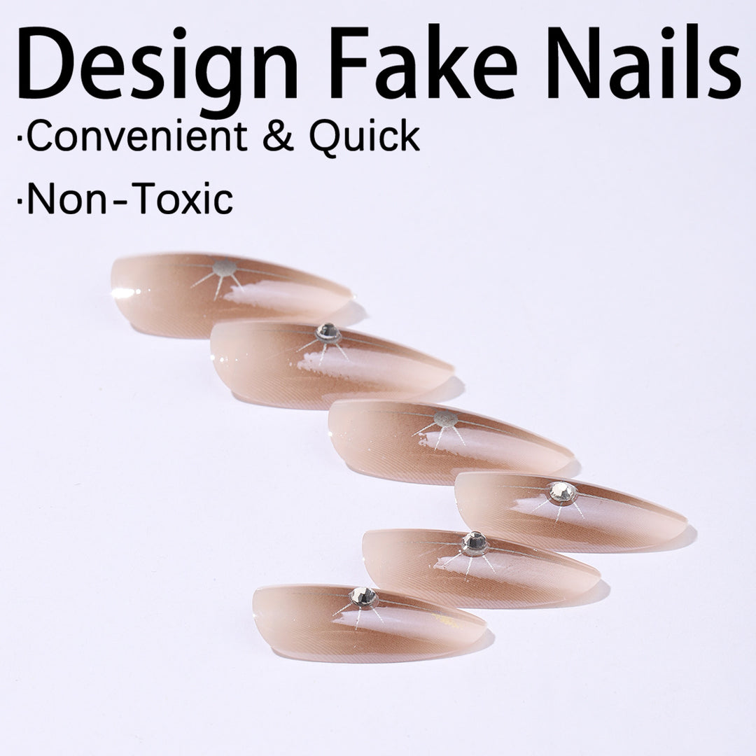 Nail set with elegant rhinestone accents and contoured design Bowlift