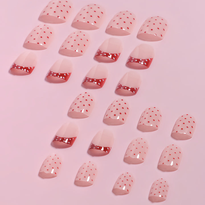Stylish Press-On Nail Design with Polka Dot and French Tip Accents Bowlift