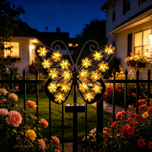 Decorative LED Butterfly Wall Light With Floral Micro-LED Accents And Battery-Powered Control Bowlift