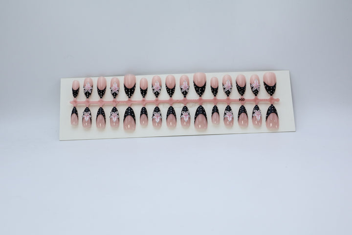 Artistic Press-On Nail Set with Floral Design Bowlift