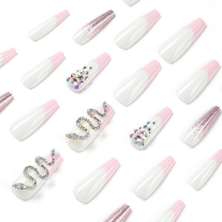 Artful Nail Extensions with Glitter and Rhinestone Decorations Bowlift
