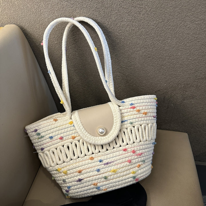 Women's Fashion Handbag with Colorful Cotton Weave Bowlift
