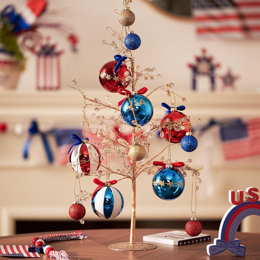 Unisex nan Christmas tree ornaments set in Americana style with glitter decoration and satin ribbon, shatterproof plastic ornaments Bowlift