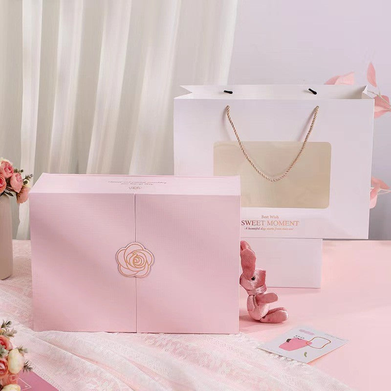 Luxurious rose-emblem gift box set with matching carry bag and magnetic closure Bowlift