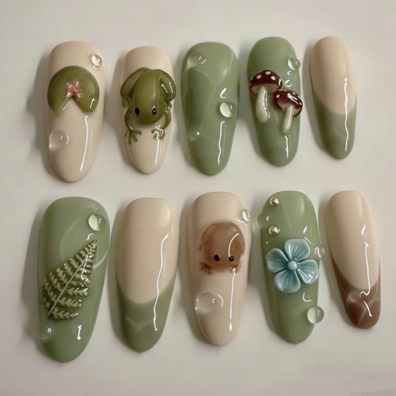 Nature-Themed Artistic Press-On Nails Bowlift