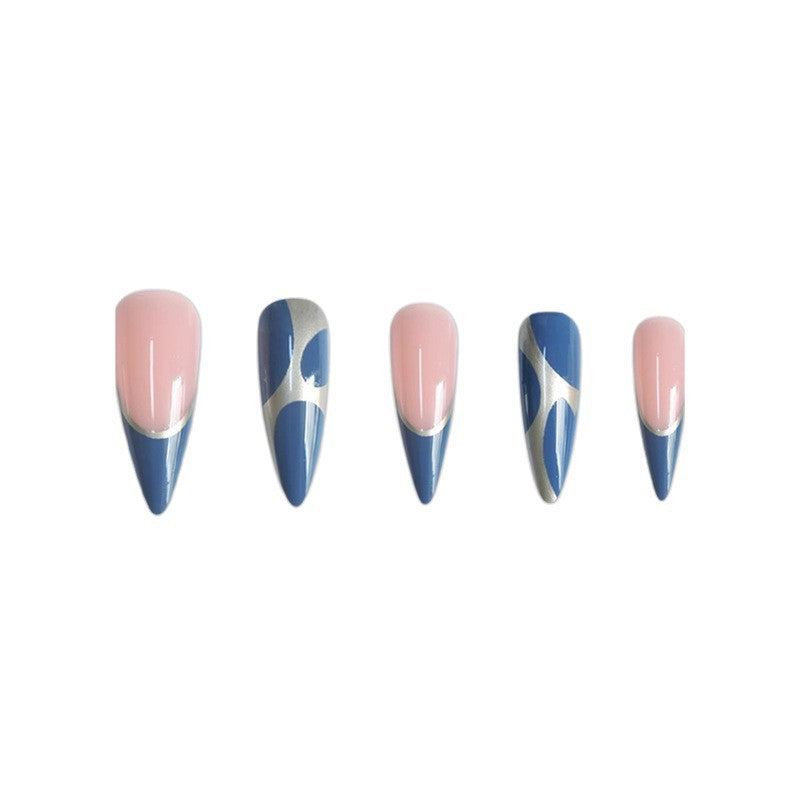 Stiletto Press-On Nail Art Extensions with Geometric Design Bowlift