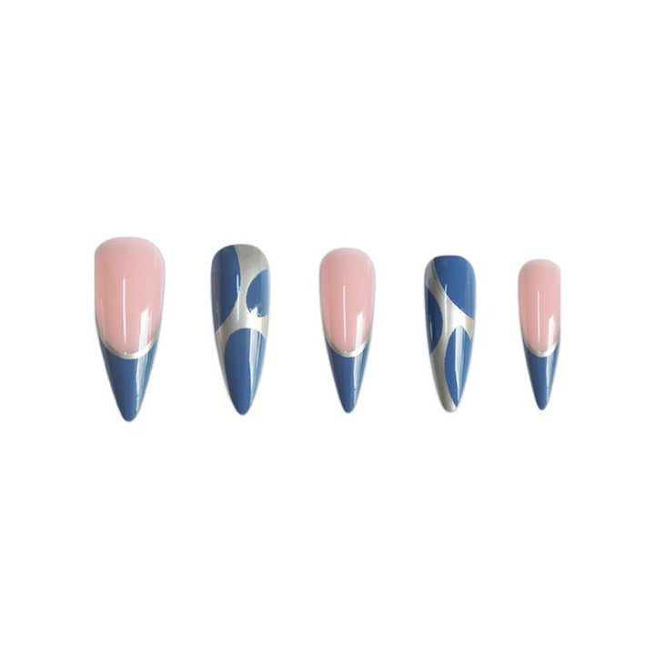 Stiletto Press-On Nail Art Extensions with Geometric Design Bowlift
