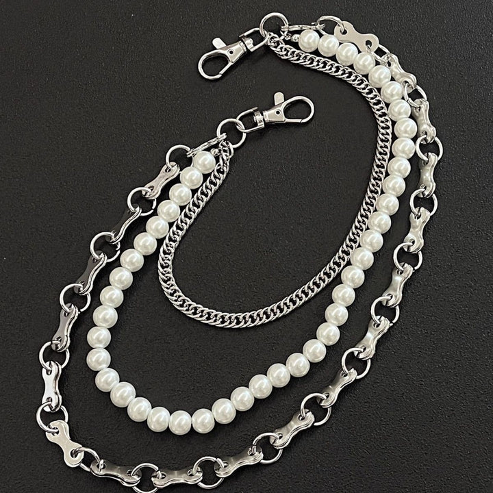 Fashionable chain bracelet with pearls and metal links Bowlift